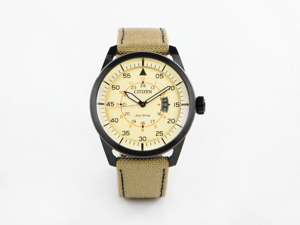 Reloj de Cuarzo Citizen OF Aviator, Beige, 45 mm, Textil, 10 atm, AW1365-19P