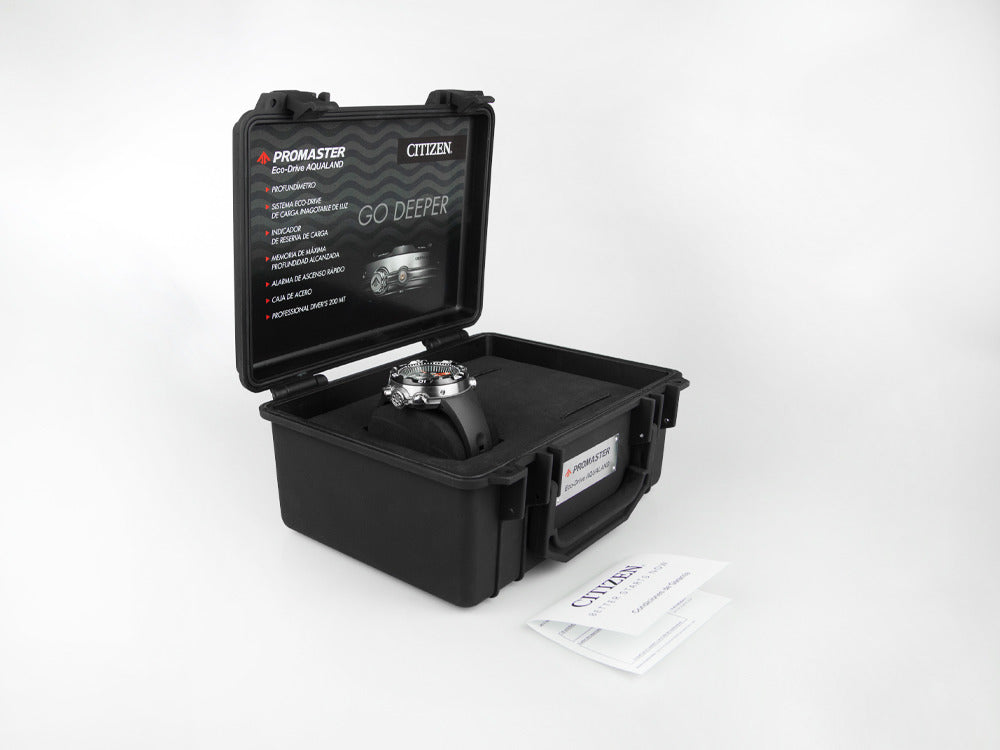 Reloj de Cuarzo Citizen Promaster  Aqualand, Eco Drive, Negro, 20atm, BN2024-05E