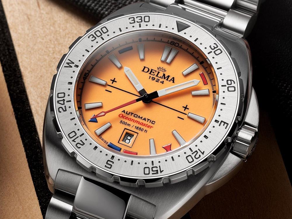 Reloj Delma Diver Oceanmaster Lume, Naranja, 44 mm, 41701.670.6.159