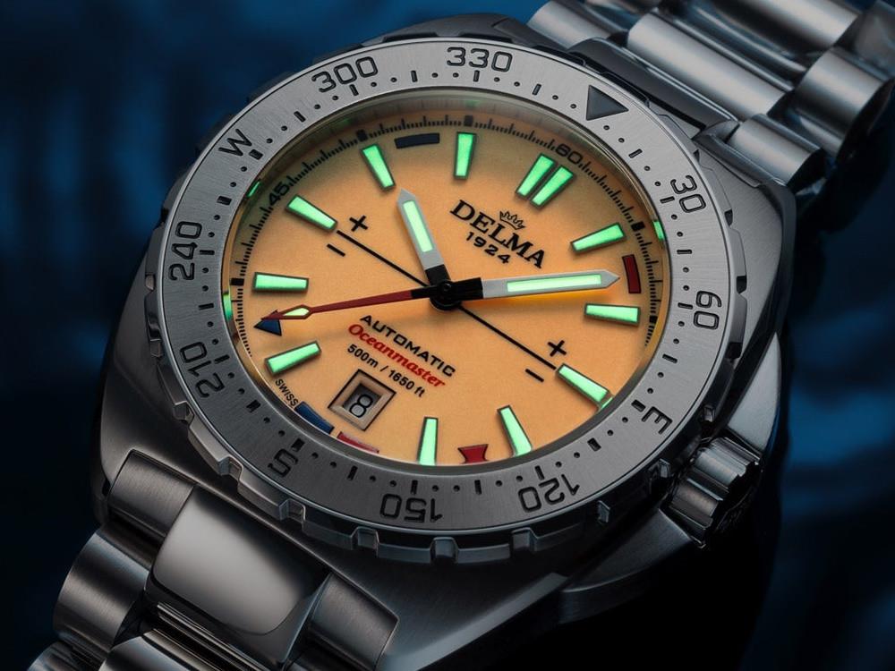 Reloj Delma Diver Oceanmaster Lume, Naranja, 44 mm, 41701.670.6.159