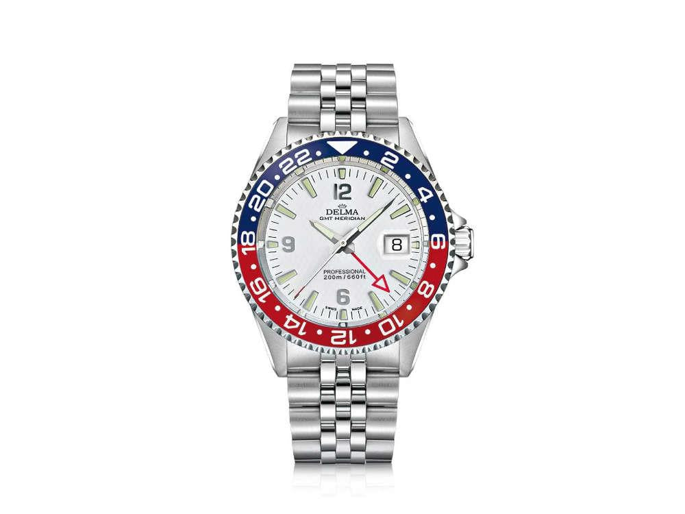 Reloj de Cuarzo Delma Diver Santiago GMT, Blanco, 43 mm, 20 atm, 41702.648.6P01