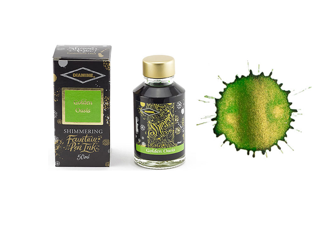 Tintero Diamine Shimmering Golden Oasis, 50ml, Verde, Cristal