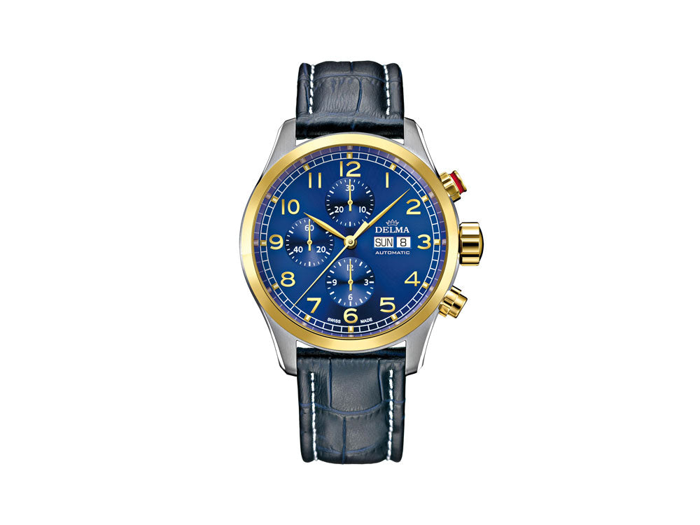 Reloj Automático Delma Aero Pioneer Chrono, Azul, 45 mm, Piel, 52601.580.6.042