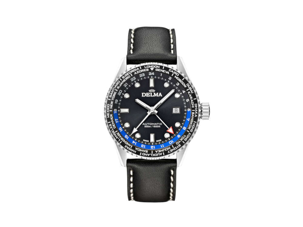 Reloj Automático Delma Diver Cayman Worldtimer, Negro, 42 mm, 41601.710.6.031