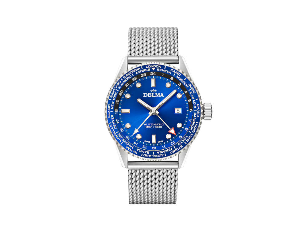 Reloj Automático Delma Diver Cayman Worldtimer, Azul, 42 mm, 41801.710.6.041