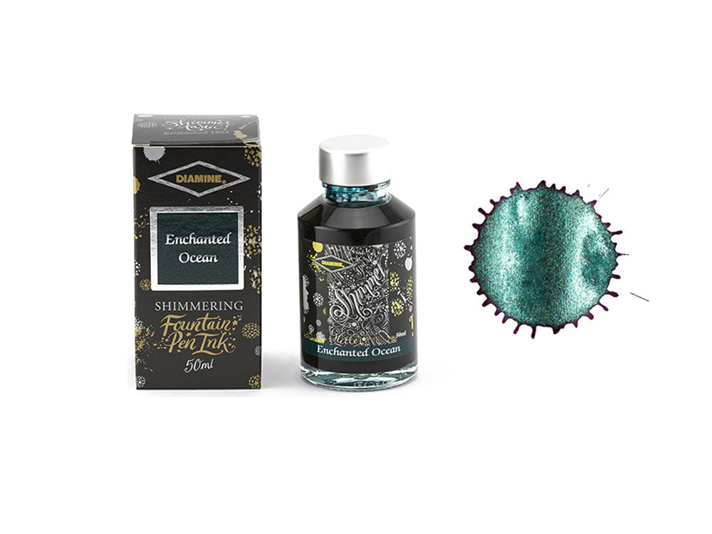 Tintero Diamine Shimmering Enchanted Ocean, 50ml, Verde, Cristal