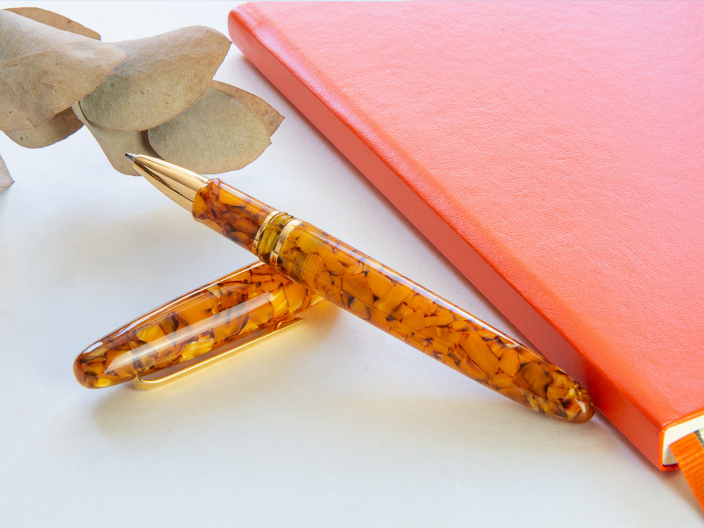 Roller Esterbrook Estie Honeycomb, Resina, Ambar, PVD Oro, E427