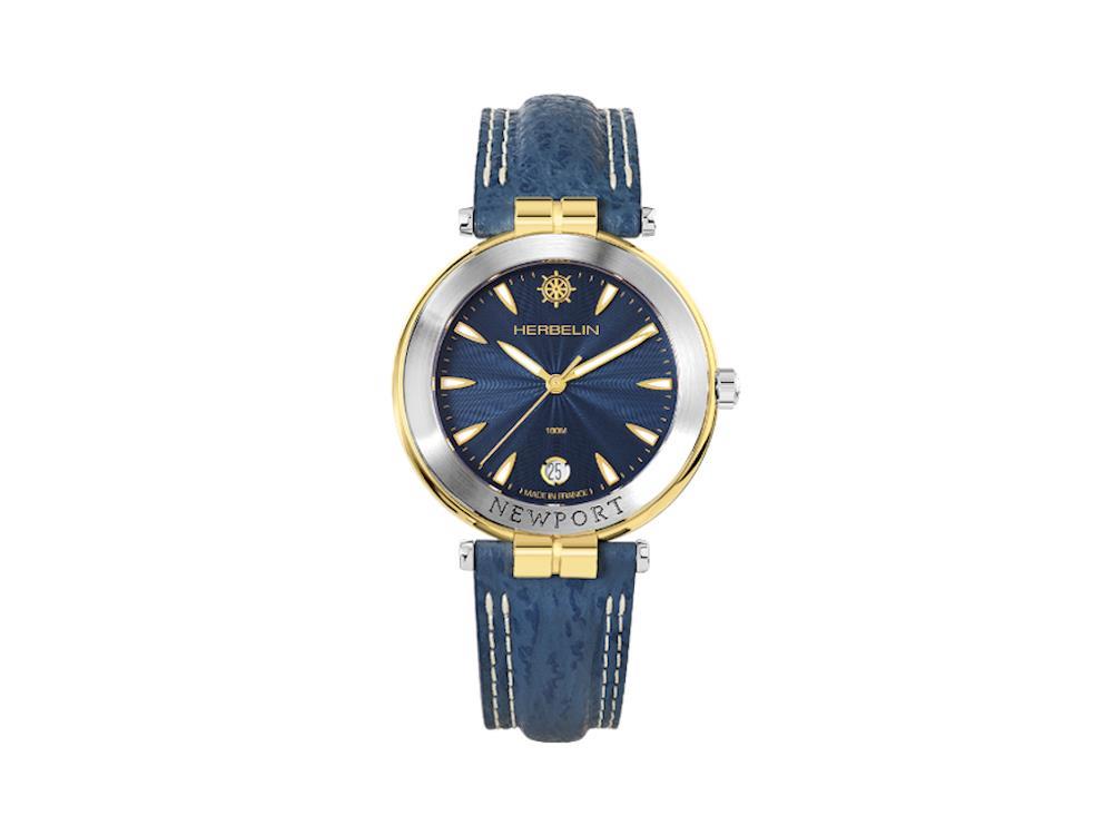 Reloj de Cuarzo Herbelin Newport, PVD Oro, Azul, 38,5mm, Cronógrafo, 12255T35