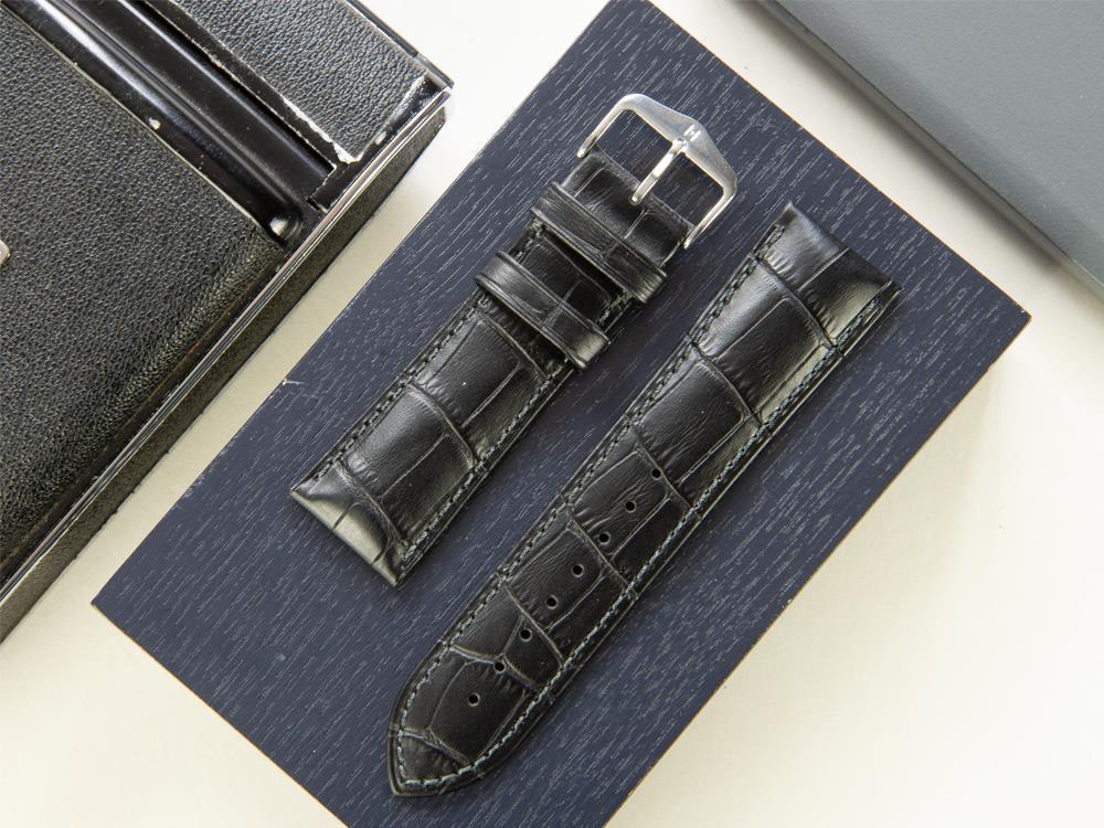 Correa Hirsch Piel con gofrado exótico, Piel, Negro, 24 mm, 01028050-2-24