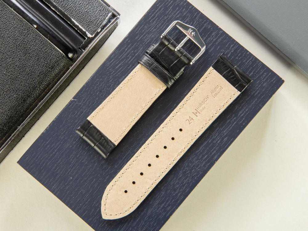 Correa Hirsch Piel con gofrado exótico, Piel, Negro, 24 mm, 01028050-2-24