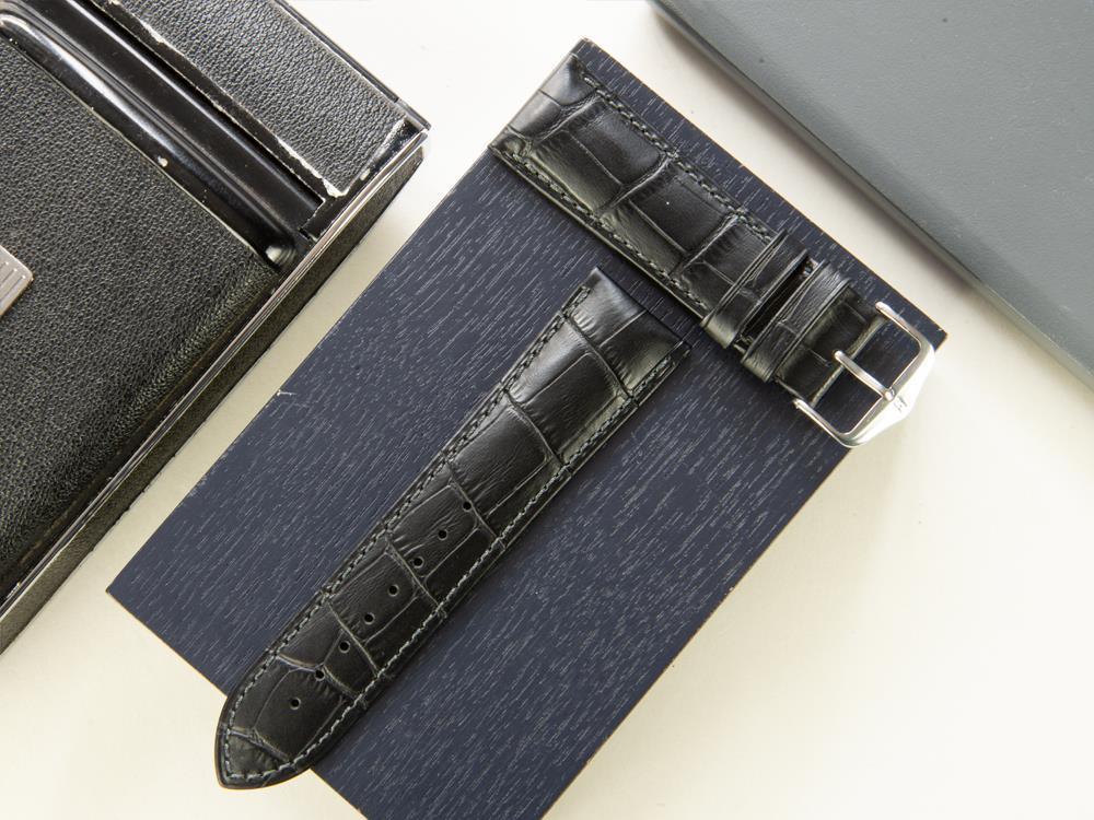 Correa Hirsch Piel con gofrado exótico, Piel, Negro, 24 mm, 01028050-2-24