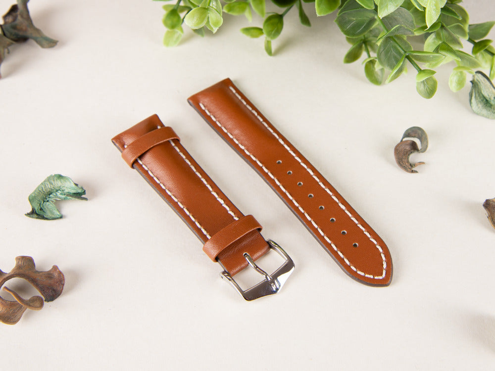 Correa Hirsch Piel de becerro Heavy Calf, Marrón Habana, 22 mm, 01475070-2-22