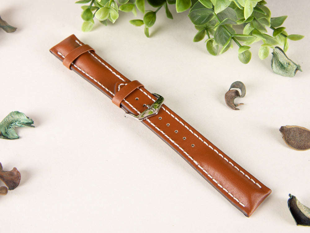 Correa Hirsch Piel de becerro Heavy Calf, Marrón Habana, 22 mm, 01475070-2-22