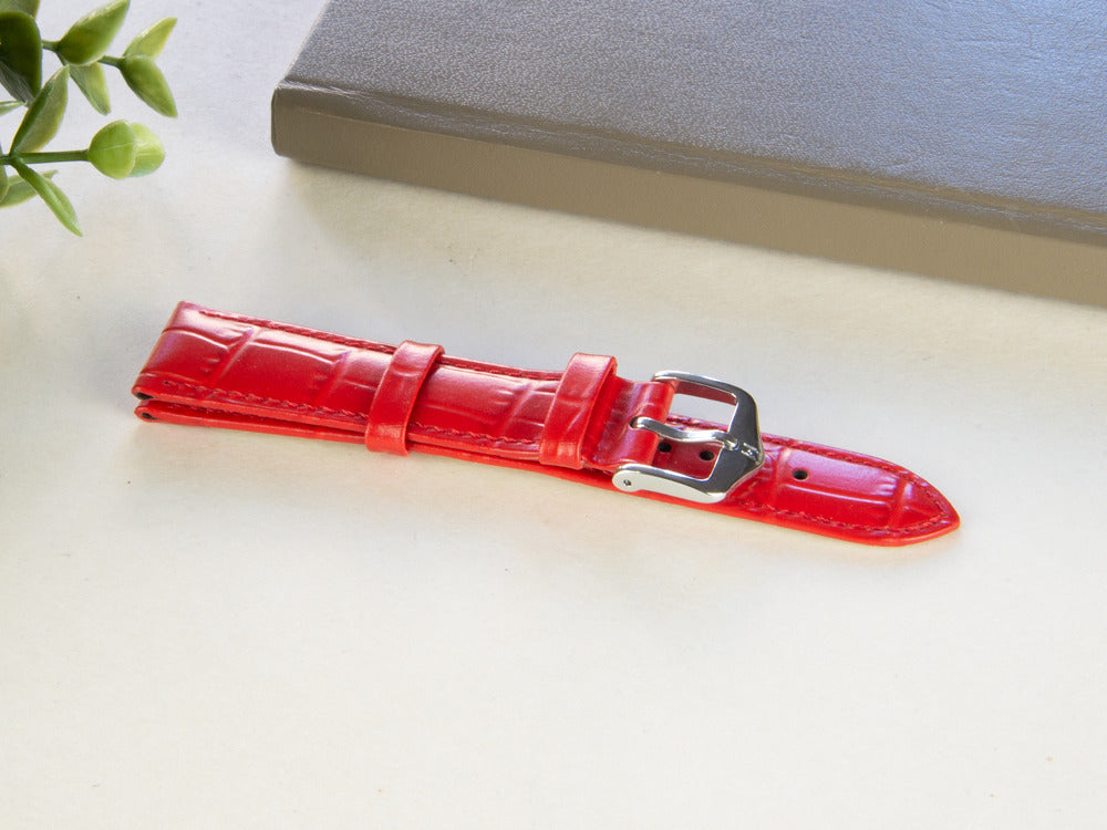 Correa Hirsch Piel con gofrado exótico Louisianalook, Rojo, 18 mm, 03427120-2-18