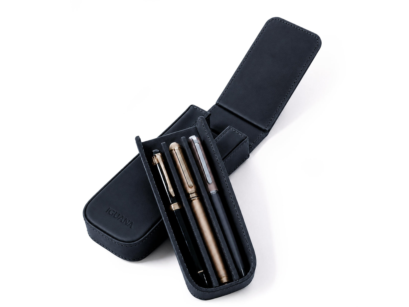 Estuche Iguana Negro para 3 piezas de escritura, PEN-CASE-BLACK-3
