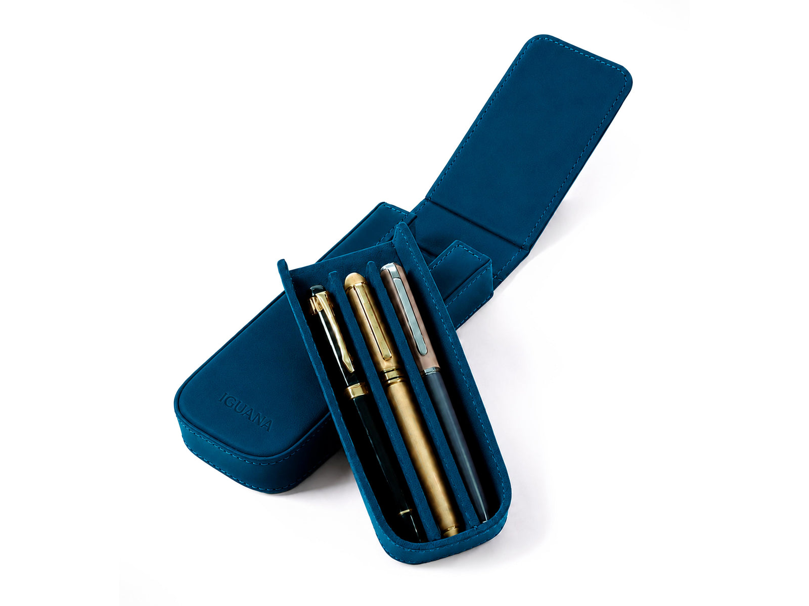 Estuche Iguana Azul para 3 piezas de escritura, PEN-CASE-BLUE-3
