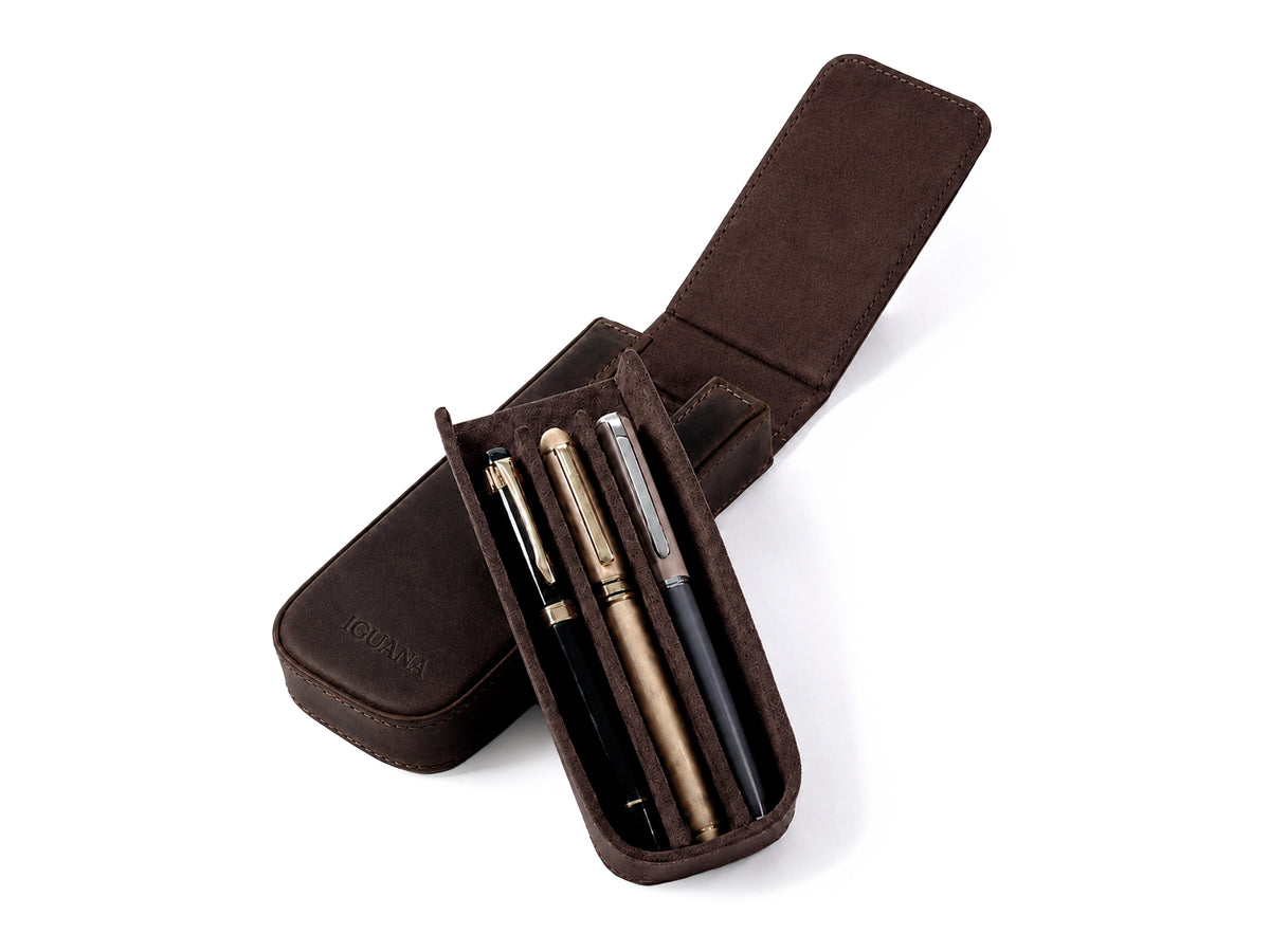 Estuche Iguana Marrón para 3 piezas de escritura PEN-CASE-BROWN-3