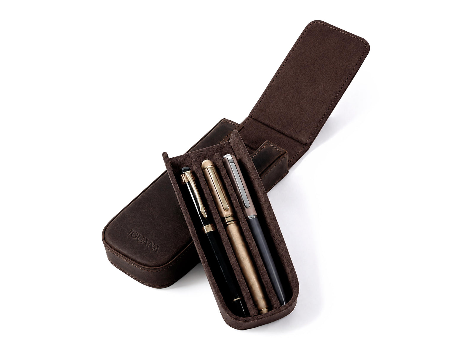 Estuche Iguana Marrón para 3 piezas de escritura PEN-CASE-BROWN-3