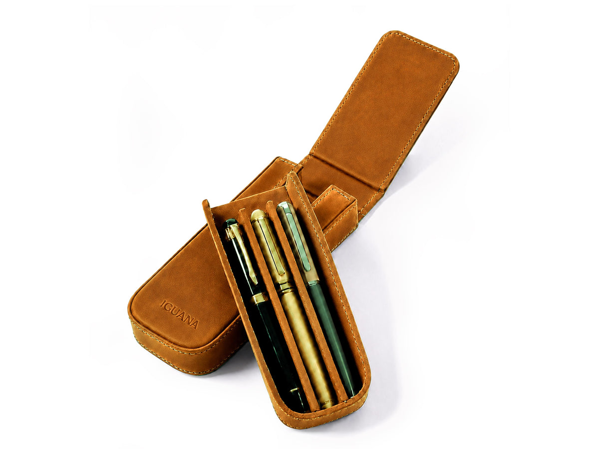 Estuche Iguana Camel para 3 piezas de escritura, PEN-CASE-CAMEL-3