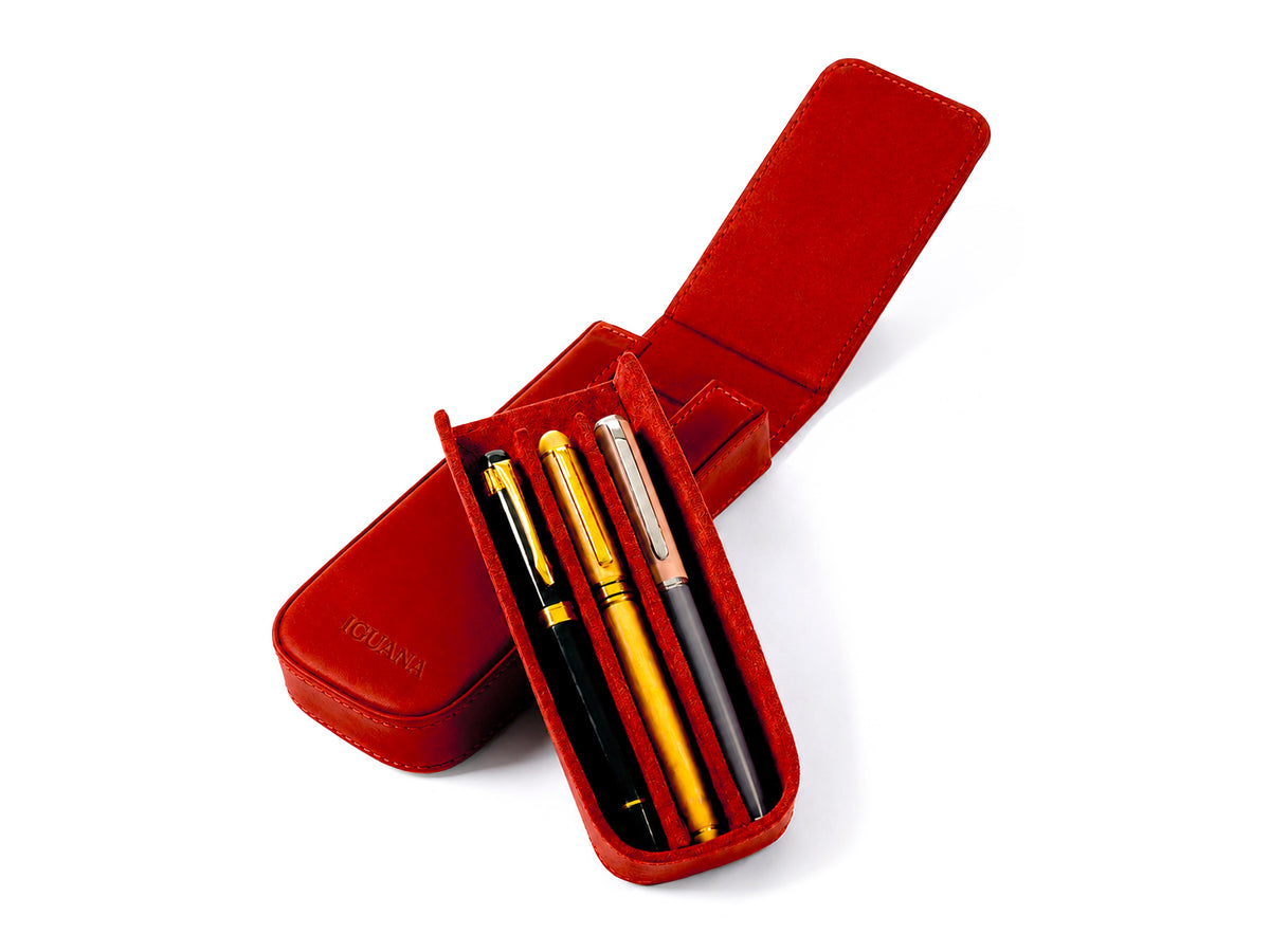 Estuche Iguana Rojo para 3 piezas de escritura, PEN-CASE-RED-3