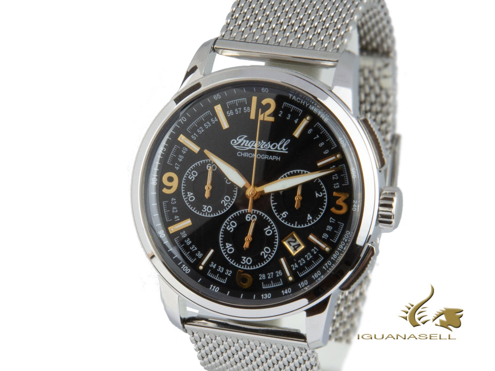 Reloj de Cuarzo Ingersoll Regent, Cronógrafo, Negro, Malla milanesa, I00103