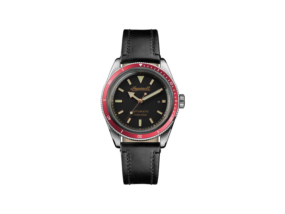 Reloj Automático Ingersoll Scovill, Acero Inoxidable, Negro, Bisel Rojo, I05003