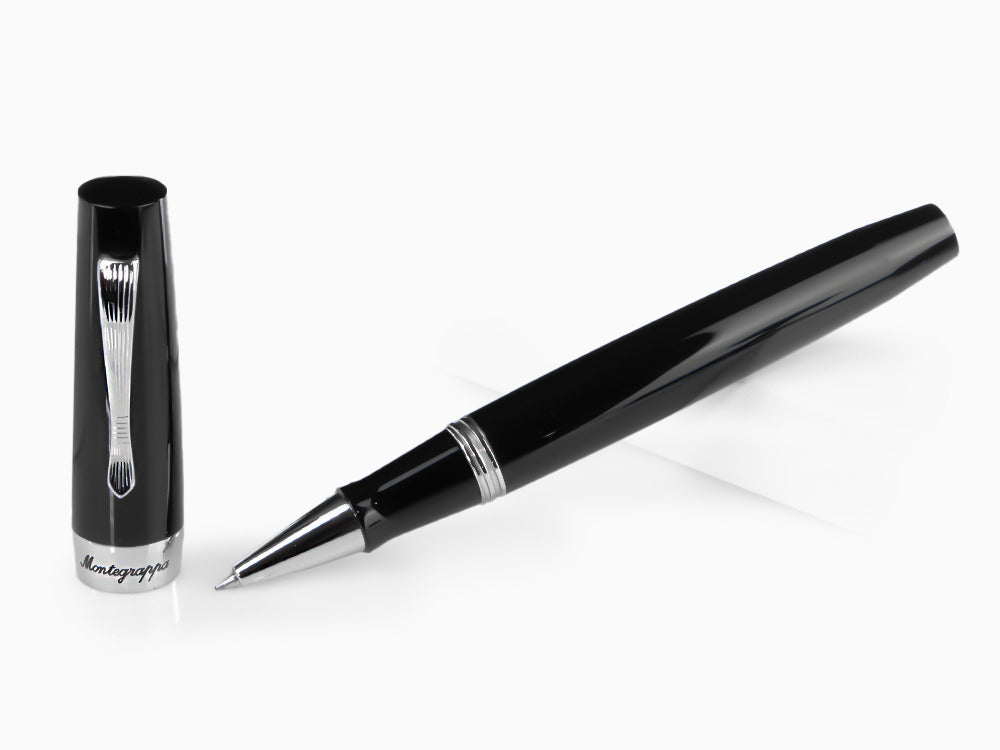 Roller Montegrappa Elmo 02 Jet Black, Resina Negra, Acero Inoxidable, ISE2RRAC