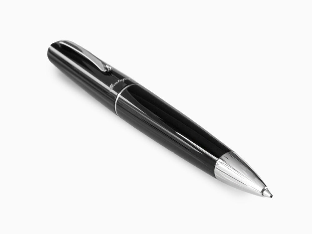 Bolígrafo Montegrappa Elmo 01, Resina Negra, Acero Inoxidable, ISEORBAC