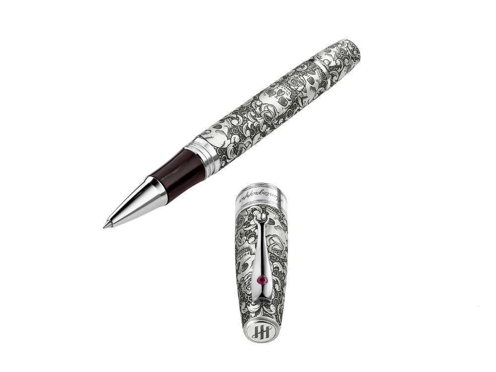 Roller Montegrappa Skulls & Roses, Plata, Edición Limitada, ISSKNRSE