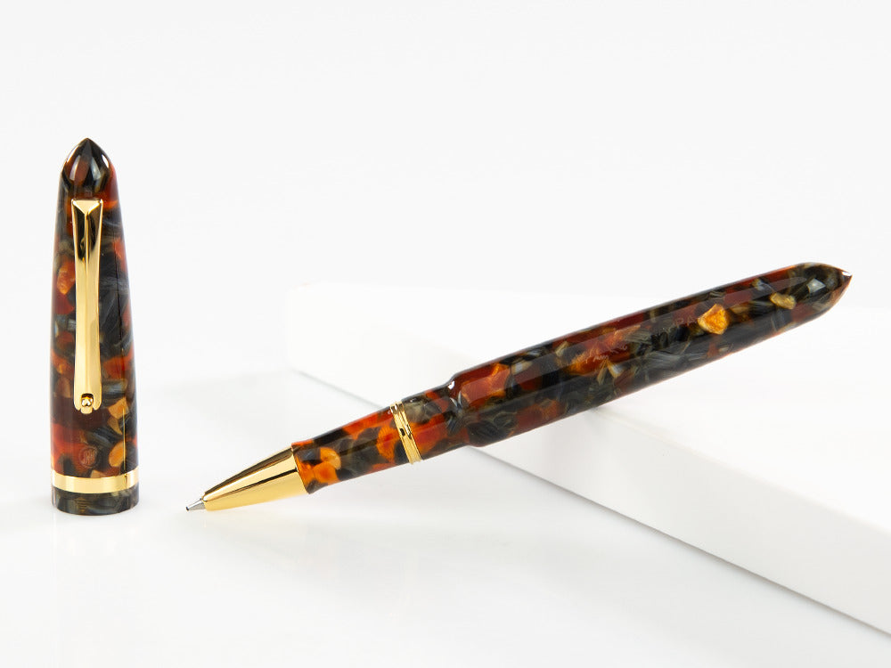 Roller Montegrappa Venetia Plume Agate, Naranja, PVD Oro, ISVENRAJ