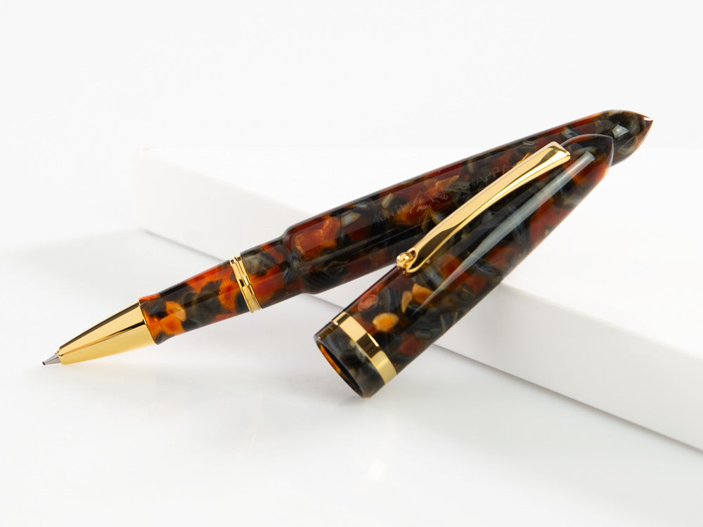 Roller Montegrappa Venetia Plume Agate, Naranja, PVD Oro, ISVENRAJ