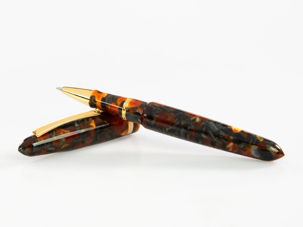 Roller Montegrappa Venetia Plume Agate, Naranja, PVD Oro, ISVENRAJ