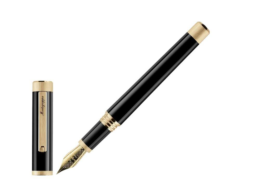 Pluma Montegrappa Zero Zodiac Caduceus Adornos Dorados con Plumín Acero