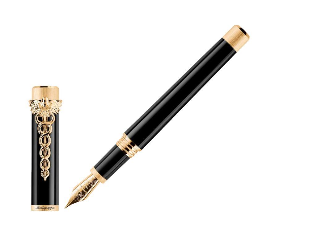 Pluma Montegrappa Zero Zodiac Caduceus Adornos Dorados con Plumín Acero