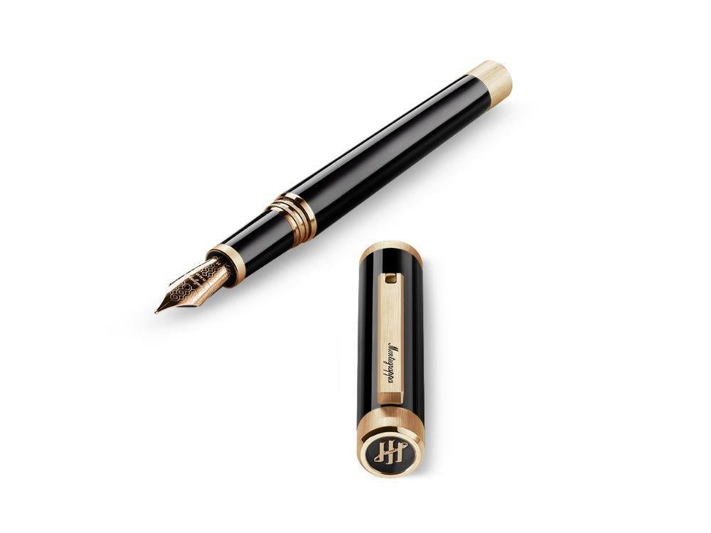 Pluma Montegrappa Zero Zodiac Caduceus Adornos Dorados con Plumín Acero
