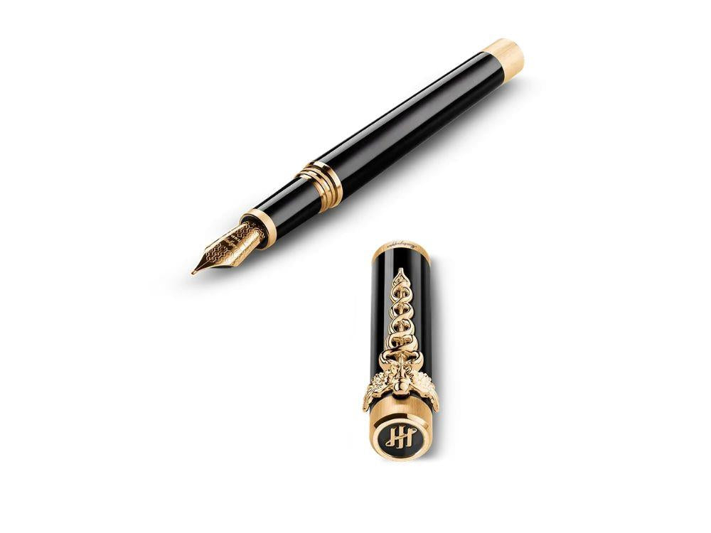 Pluma Montegrappa Zero Zodiac Caduceus Adornos Dorados con Plumín Acero