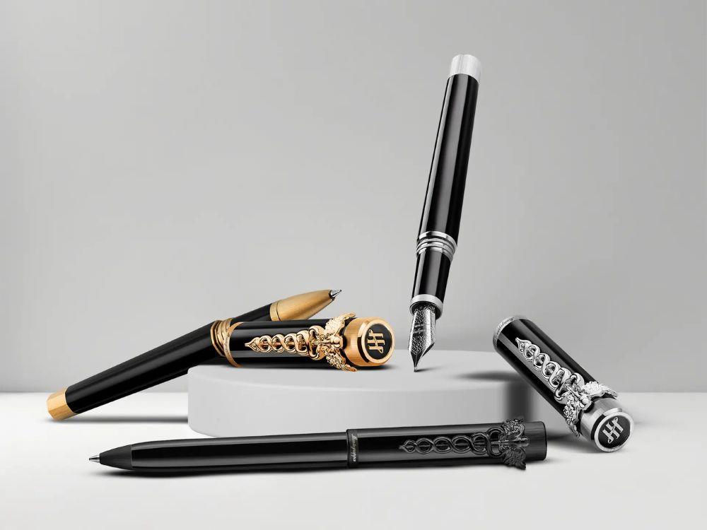 Pluma Montegrappa Zero Zodiac Caduceus Adornos Dorados con Plumín Acero