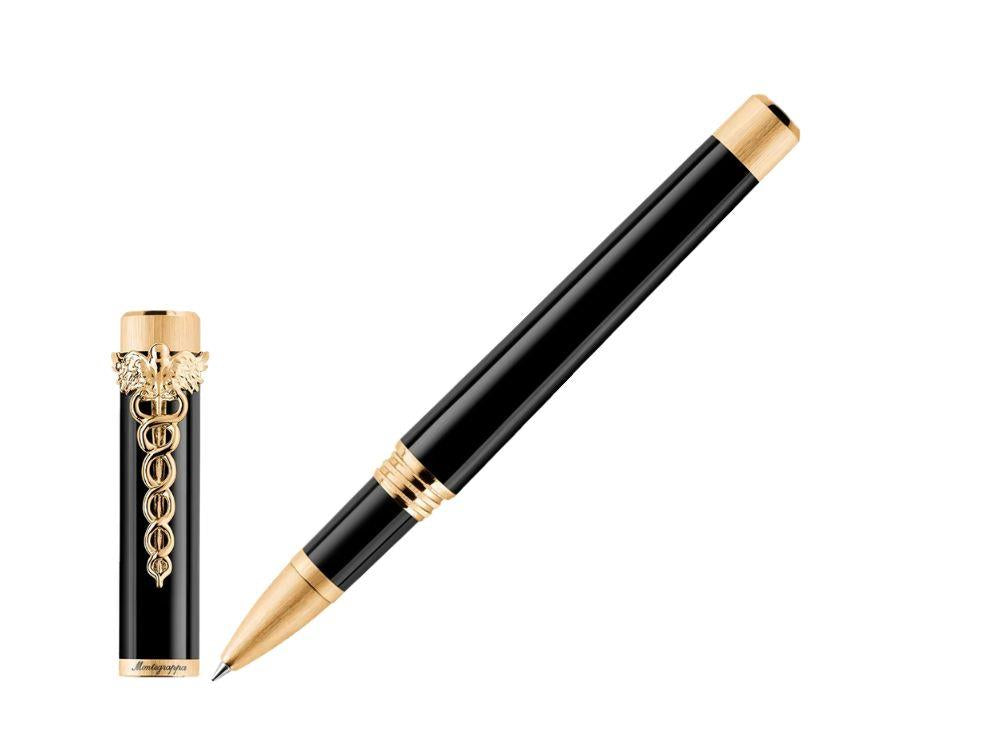 Roller Montegrappa Zero Caduceus Yellow Gold, Negro, ISZECRIY