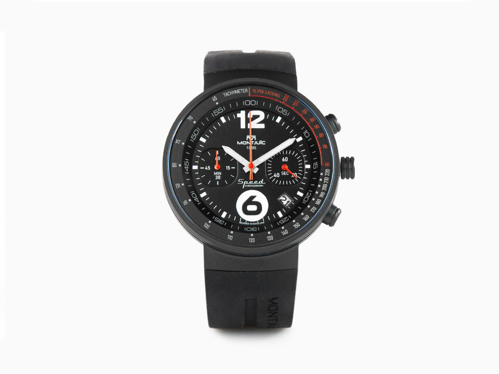 Reloj de Cuarzo Montjuic Speed Chronograph, Acero, Negro, 45 mm, MJ2.0202.B