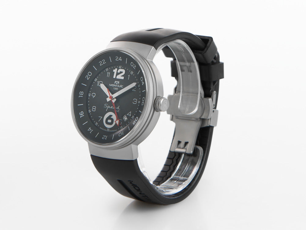 Reloj de Cuarzo Montjuic Speed GMT, Acero Inoxidable, Negro, 43 mm, MJ3.0101.S
