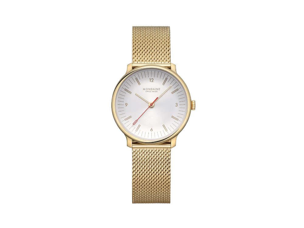 Reloj de Cuarzo Mondaine Doppio, PVD Oro, Blanco, 33 mm, MLE.33111.SM