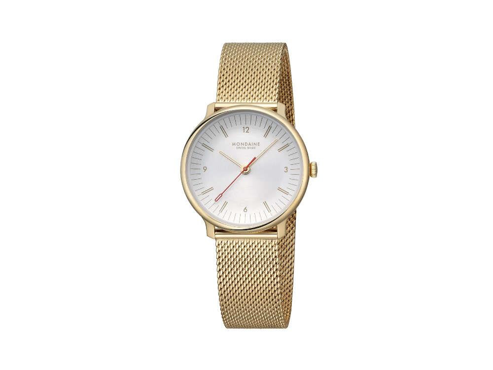 Reloj de Cuarzo Mondaine Doppio, PVD Oro, Blanco, 33 mm, MLE.33111.SM