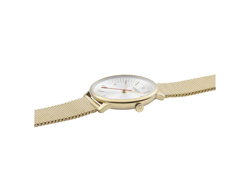 Reloj de Cuarzo Mondaine Doppio, PVD Oro, Blanco, 33 mm, MLE.33111.SM