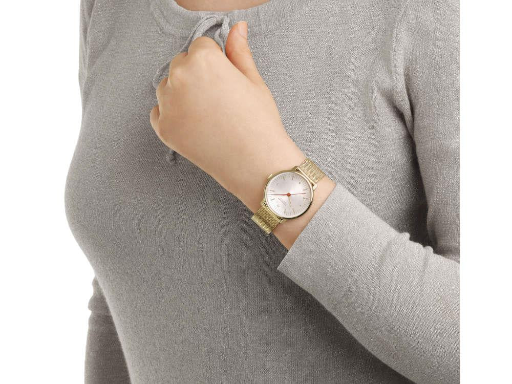 Reloj de Cuarzo Mondaine Doppio, PVD Oro, Blanco, 33 mm, MLE.33111.SM