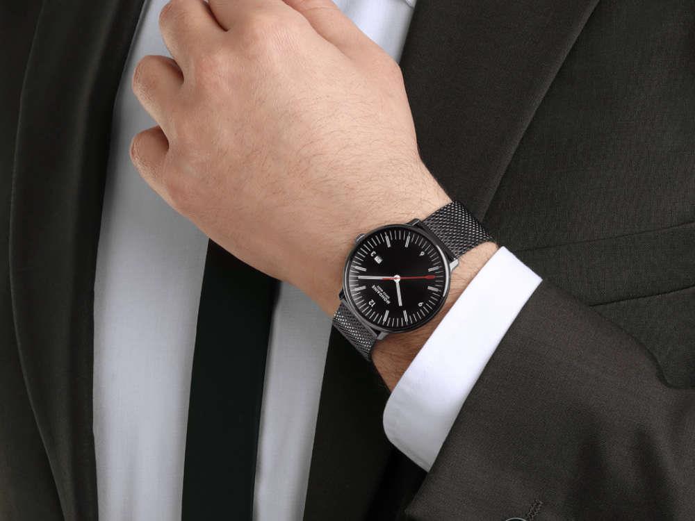 Reloj de Cuarzo Mondaine Doppio IP Gun, Negro, 41 mm, MLE.41220.SM