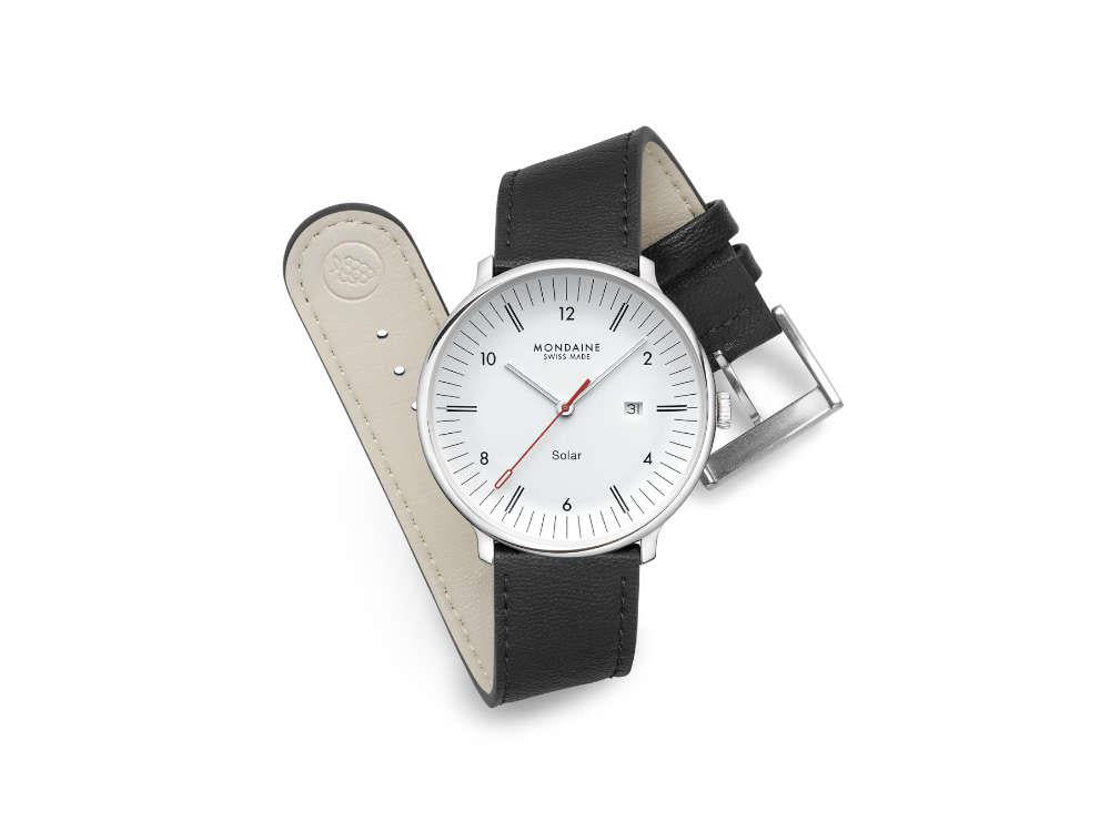 Reloj de Cuarzo Solar Mondaine Doppio, Blanco, 41 mm, MLE.41910.LBV