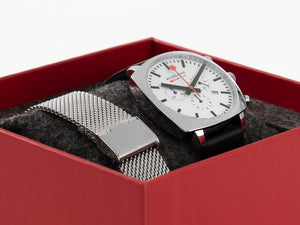 Reloj de Cuarzo Mondaine Cushion, Blanco, 41 mm, Piel, MSL.41410.LBV.SET