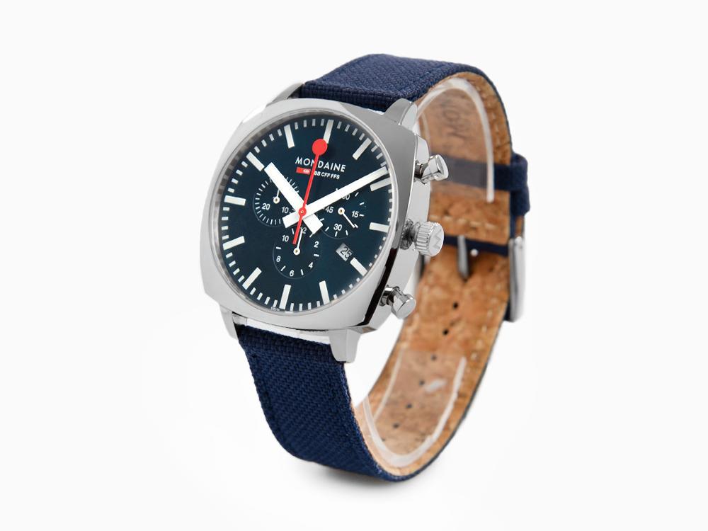 Reloj de Cuarzo Mondaine Cushion, Azul, 41 mm, Correa textil, MSL.41440.LD.SET