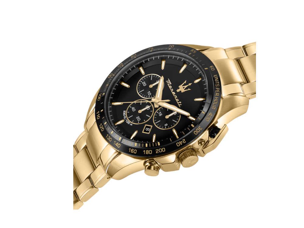 Reloj de Cuarzo Maserati Traguardo, PVD Oro, Negro, 45 mm, R8873612041