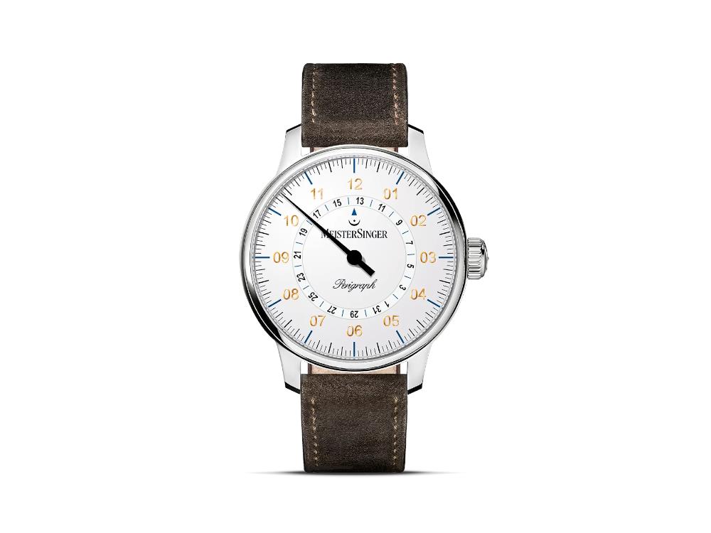Reloj Automático Meistersinger Perigraph, SW 200, 43 mm, Blanco, AM1001G-SV02